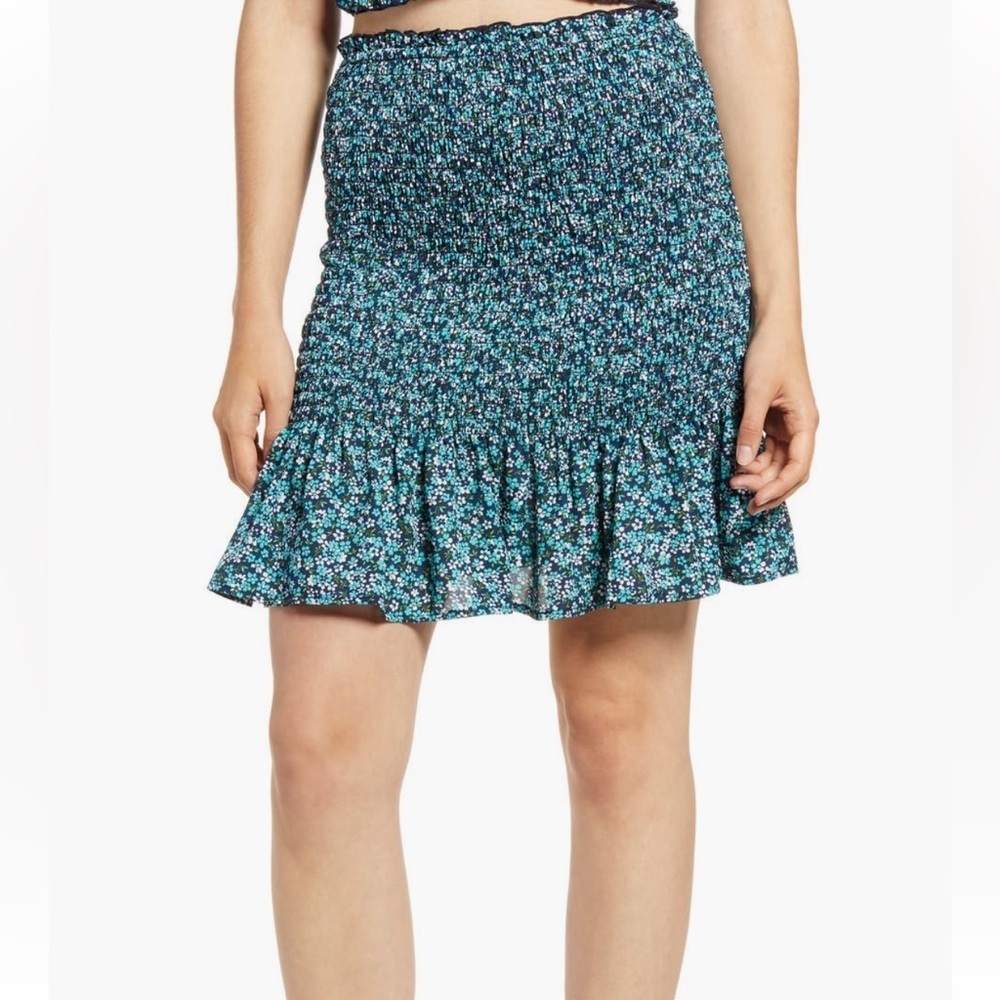 Row A Smocked Floral Ruffle Hem Mini Skirt Size M